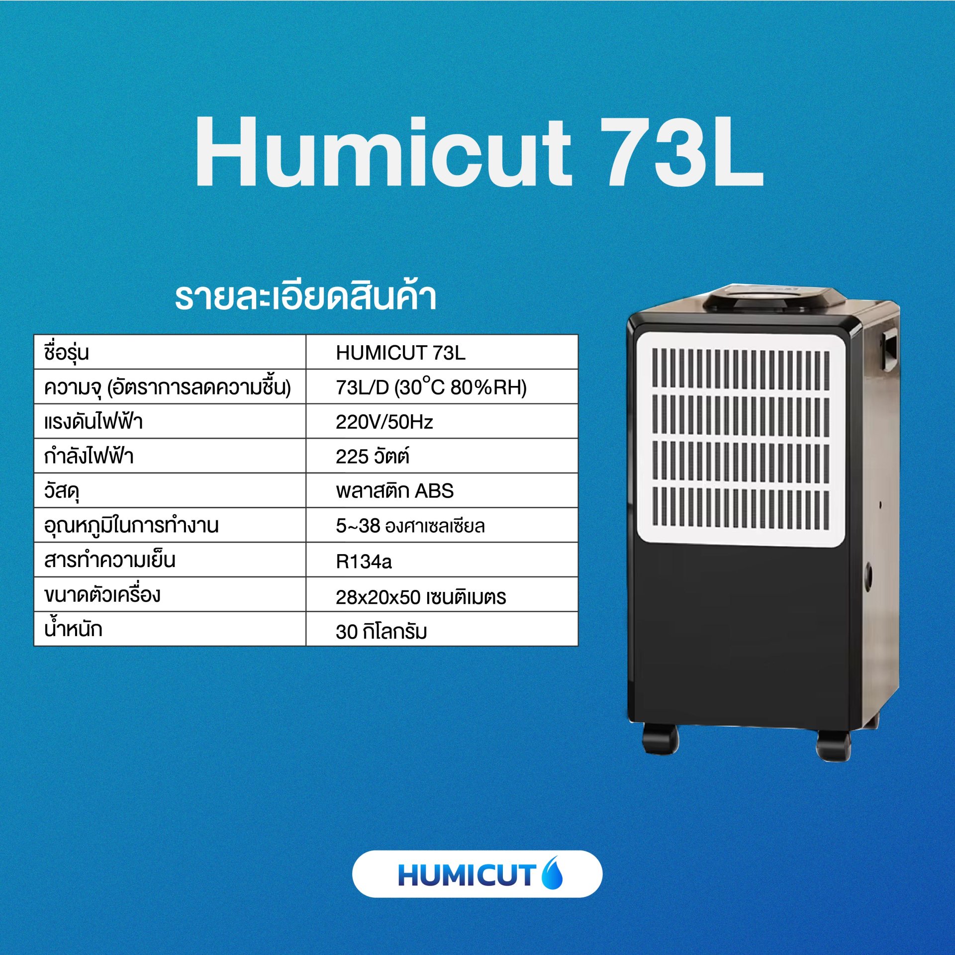 HUMICUT เครื่องลดความชื้นอุตสาหกรรม รุ่น Humicut 73L